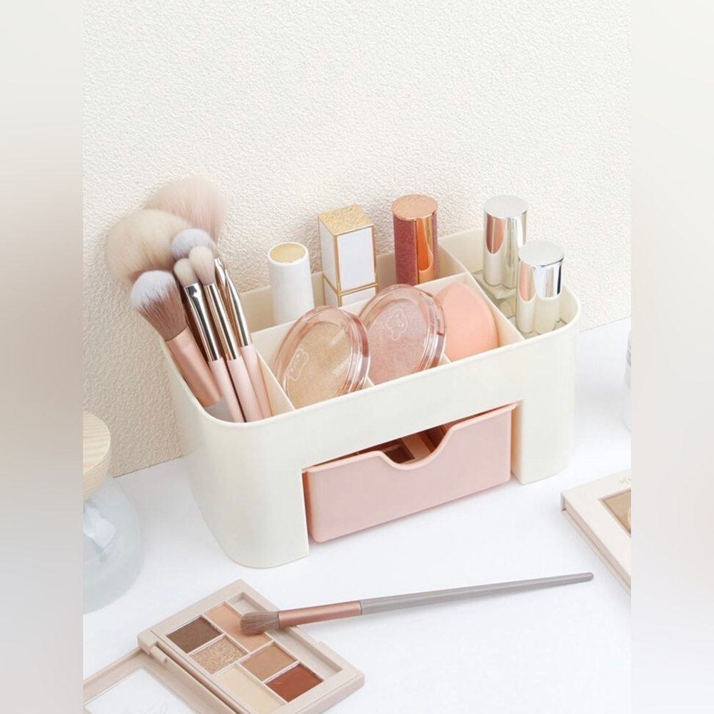 NEW 1pc Multi-drawer Clear Pink Makeup Organizer Box With Compartments